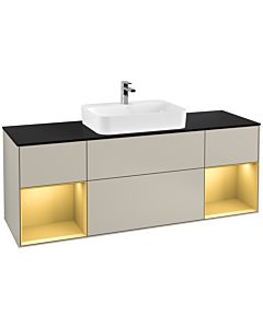Villeroy und Boch Finion Waschtischunterschrank F452HFHH 160x60,3cm, Abdeckplatte black matt, Regale Gold matt lacquer, Sand Matt Lacquer