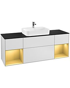 Villeroy und Boch Finion Waschtischunterschrank F452HFMT 160x60,3cm, Abdeckplatte black matt, Regale Gold matt lacquer, White matt lacquer