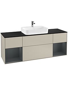Villeroy und Boch Finion Waschtischunterschrank F452HGHH 160x60,3cm, Abdeckplatte black matt, Regale Midnight matt lacquer, Sand Matt Lacquer
