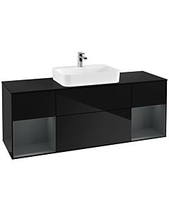 Villeroy und Boch Finion Villeroy und Boch F452HGPH 160x60.3cm, plaque de finition noir mat, étagères Laque mat minuit, Glossy Black Lacquer