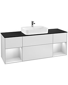 Villeroy und Boch Finion Waschtischunterschrank F452MTMT 160x60,3cm, Abdeckplatte black matt, Regale White matt lacquer, White matt lacquer