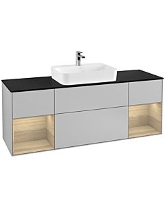 Villeroy und Boch Finion Waschtischunterschrank F452PCGJ 160x60,3cm, Abdeckplatte black matt, Regale Oak Veneer, Light grey matt