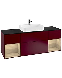 Villeroy und Boch Finion Villeroy und Boch F452PCHB 160x60,3cm, plaque de finition noir mat, étagères Oak Veneer , Peony Matt