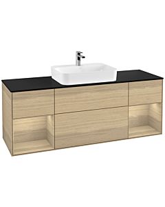 Villeroy und Boch Finion Villeroy und Boch F452PCPC 160x60.3cm, plaque de finition noir mat, étagères Oak Veneer , Oak Veneer