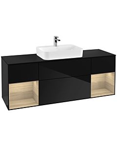 Villeroy und Boch Finion Villeroy und Boch F452PCPH 160x60.3cm, plaque de finition noir mat, étagères Oak Veneer , Glossy Black Lacquer