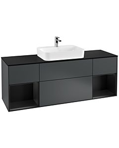 Villeroy und Boch Finion Villeroy und Boch F452PDHG 160x60.3cm, plaque de finition noir mat, étagères laqué noir mat, Midnight Blue Matt Lacquer