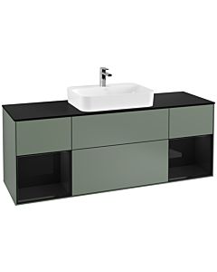 Villeroy und Boch Finion Villeroy und Boch F452PHGM 160x60,3cm, plaque de finition noir mat, étagères laqué noir brillant, Olive Matt Lacquer