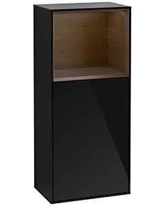 Villeroy und Boch Finion armoire côté F520GNPH 41.8cm, à gauche, la station de charge, étagère Walnut Veneer , Glossy Black Lacquer