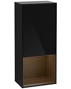 Villeroy und Boch Finion Seitenschrank F540GNPH 41,8x93,6x27cm, links, Regal unten Walnut Veneer, Glossy Black Lacquer