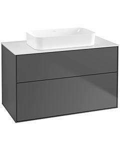 Villeroy und Boch Finion Waschtischunterschrank F64100GK 100x60,3x50,1mm, Glass White Matt, Anthracite matt