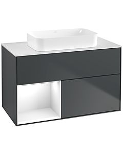 Villeroy und Boch Finion Waschtischunterschrank F651GFHG 100x60,3x50,1cm, Regal links Glossy white lacquer, Midnight Blue Matt Lacquer