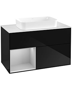 Villeroy und Boch Finion Waschtischunterschrank F651GJPH 100x60,3x50,1cm, Regal links Light grey matt, Glossy Black Lacquer