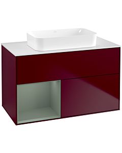 Villeroy und Boch Finion Waschtischunterschrank F651GMHB 100x60,3x50,1cm, Regal links Olive Matt Lacquer, Peony Matt