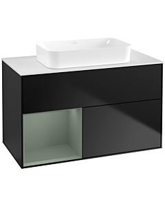 Villeroy und Boch Finion Waschtischunterschrank F651GMPD 100x60,3x50,1cm, Regal links Olive Matt Lacquer, Black matt lacquer