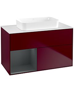 Villeroy und Boch Finion Waschtischunterschrank F651HGHB 100x60,3x50,1cm, Regal links Midnight Blue Matt Lacquer, Peony Matt