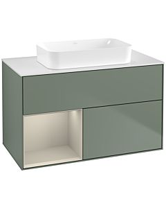 Villeroy und Boch Finion Waschtischunterschrank F651HHGM 100x60,3x50,1cm, Regal links Sand Matt Lacquer, Olive Matt Lacquer