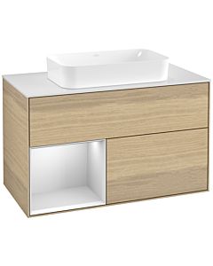 Villeroy und Boch Finion Waschtischunterschrank F651MTPC 100x60,3x50,1cm, Regal links White matt lacquer, Oak Veneer