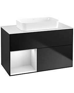 Villeroy und Boch Finion Villeroy und Boch F651MTPD 100x60.3x50.1cm, étagère gauche laqué blanc mat, laqué noir mat