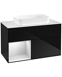 Villeroy und Boch Finion Villeroy und Boch F651MTPH 100x60.3x50.1cm, étagère gauche laqué blanc mat, Glossy Black Lacquer