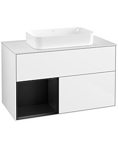 Villeroy und Boch Finion Waschtischunterschrank F651PDGF 100x60,3x50,1cm, Regal links Black matt lacquer, Glossy white lacquer