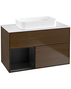 Villeroy und Boch Finion Waschtischunterschrank F651PDGN 100x60,3x50,1cm, Regal links Black matt lacquer, Walnut veneer
