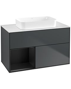 Villeroy und Boch Finion Waschtischunterschrank F651PDHG 100x60,3x50,1cm, Regal links Black matt lacquer, Midnight Blue Matt Lacquer