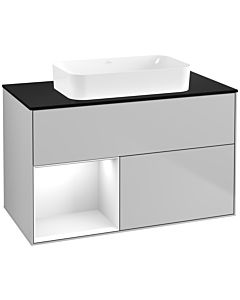 Villeroy und Boch Finion Villeroy und Boch F652GFGJ 100x60.3x50.1cm, étagère à gauche laqué blanc brillant, gris clair mat