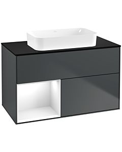 Villeroy und Boch Finion Villeroy und Boch F652GFHG 100x60.3x50.1cm, tablette à gauche Laque blanc brillant, Midnight Blue Matt Lacquer