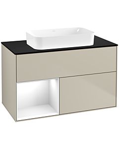 Villeroy und Boch Finion Villeroy und Boch F652GFHH 100x60.3x50.1cm, étagère à gauche Laque blanc brillant, Sand Matt Lacquer