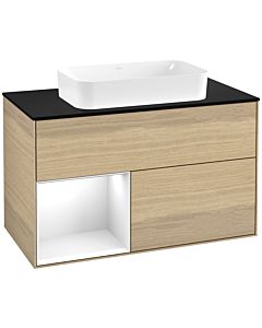 Villeroy und Boch Finion Villeroy und Boch F652GFPC 100x60.3x50.1cm, étagère gauche laqué blanc brillant, Oak Veneer