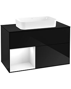 Villeroy und Boch Finion Waschtischunterschrank F652GFPH 100x60,3x50,1cm, Regal links Glossy white lacquer, Glossy Black Lacquer