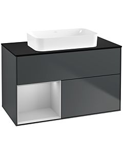 Villeroy und Boch Finion Waschtischunterschrank F652GJHG 100x60,3x50,1cm, Regal links Light grey matt, Midnight Blue Matt Lacquer