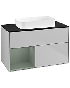 Villeroy und Boch Finion Waschtischunterschrank F652GMGJ 100x60,3x50,1cm, Regal links Olive Matt Lacquer, Light grey matt