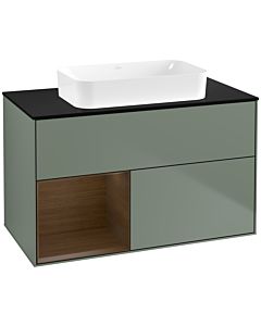 Villeroy und Boch Finion Waschtischunterschrank F652GNGM 100x60,3x50,1cm, Regal links Walnut veneer, Olive Matt Lacquer