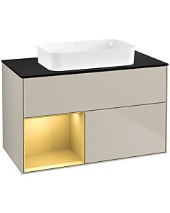 Villeroy und Boch Finion Waschtischunterschrank F652HFHH 100x60,3x50,1cm, Regal links Gold matt, Sand Matt Lacquer
