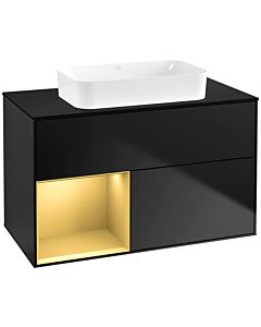Villeroy und Boch Finion Waschtischunterschrank F652HFPD 100x60,3x50,1cm, Regal links Gold matt, Black matt lacquer