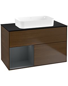 Villeroy und Boch Finion Waschtischunterschrank F652HGGN 100x60,3x50,1cm, Regal links Midnight Blue Matt Lacquer, Walnut veneer