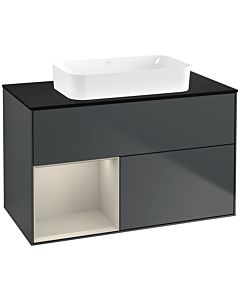 Villeroy und Boch Finion Waschtischunterschrank F652HHHG 100x60,3x50,1cm, Regal links Sand Matt Lacquer, Midnight Blue Matt Lacquer
