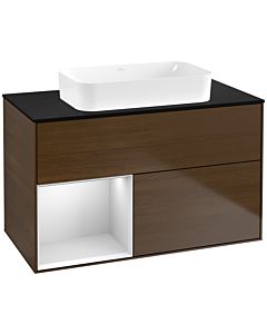 Villeroy und Boch Finion Waschtischunterschrank F652MTGN 100x60,3x50,1cm, Regal links White matt lacquer, Walnut veneer