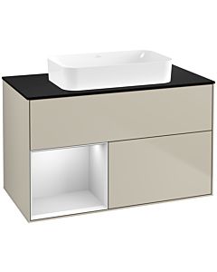 Villeroy und Boch Finion Waschtischunterschrank F652MTHH 100x60,3x50,1cm, Regal links White matt lacquer, Sand Matt Lacquer