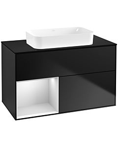 Villeroy und Boch Finion Waschtischunterschrank F652MTPD 100x60,3x50,1cm, Regal links White matt lacquer, Black matt lacquer