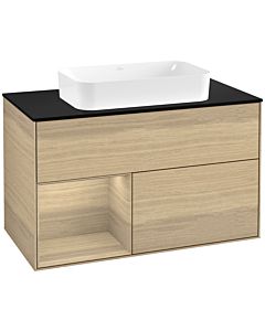Villeroy und Boch Finion Waschtischunterschrank F652PCPC 100x60,3x50,1cm, Regal links Oak Veneer, Oak Veneer