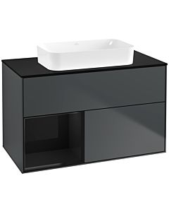 Villeroy und Boch Finion Villeroy und Boch F652PHHG 100x60.3x50.1cm, étagère à gauche Glossy Black Lacquer , Midnight Blue Matt Lacquer