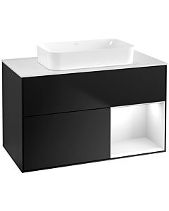 Villeroy und Boch Finion Villeroy und Boch F661GFPD 100x60.3x50.1cm, étagère à droite laqué blanc brillant, laqué noir mat