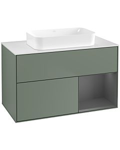 Villeroy und Boch Finion Waschtischunterschrank F661GKGM 100x60,3x50,1cm, Regal rechts Anthracite matt, Olive Matt Lacquer