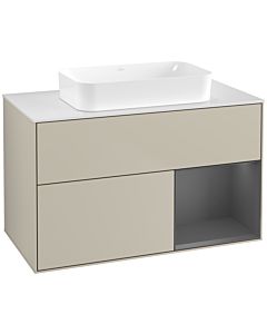 Villeroy und Boch Finion Waschtischunterschrank F661GKHH 100x60,3x50,1cm, Regal rechts Anthracite matt, Sand Matt Lacquer