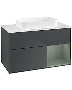 Villeroy und Boch Finion Waschtischunterschrank F661GMHG 100x60,3x50,1cm, Regal rechts Olive Matt Lacquer, Midnight Blue Matt Lacquer