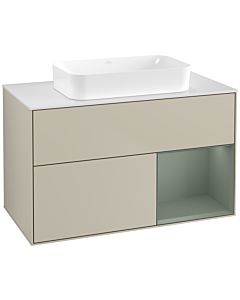 Villeroy und Boch Finion Waschtischunterschrank F661GMHH 100x60,3x50,1cm, Regal rechts Olive Matt Lacquer, Sand Matt Lacquer