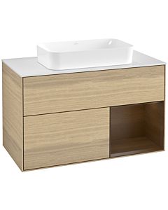 Villeroy und Boch Finion Waschtischunterschrank F661GNPC 100x60,3x50,1cm, Regal rechts Walnut veneer, Oak Veneer