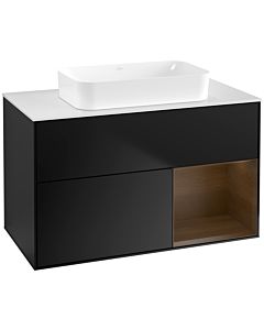Villeroy und Boch Finion Villeroy und Boch F661GNPD 100x60.3x50.1cm, étagère droite placage noyer, laqué noir mat